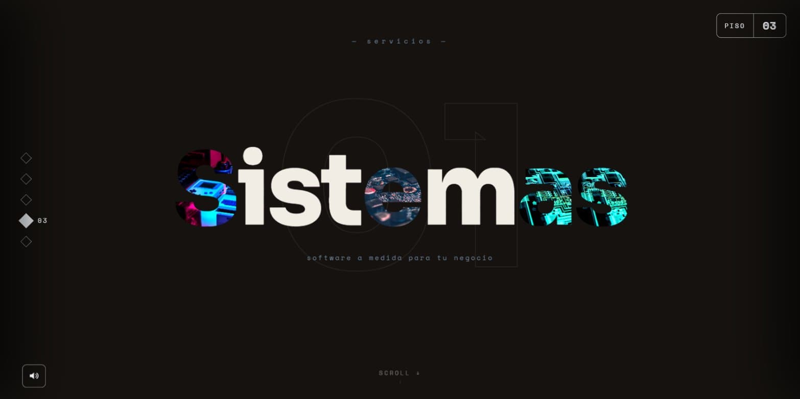 Eleven: floor 03, service 01 «Sistemas», with the type masked over photos