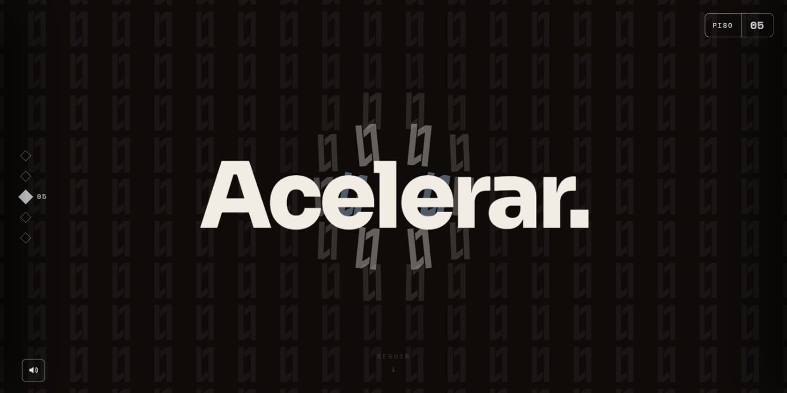 Eleven: floor 05, the motion wall of isotypes with the verb «Acelerar.»